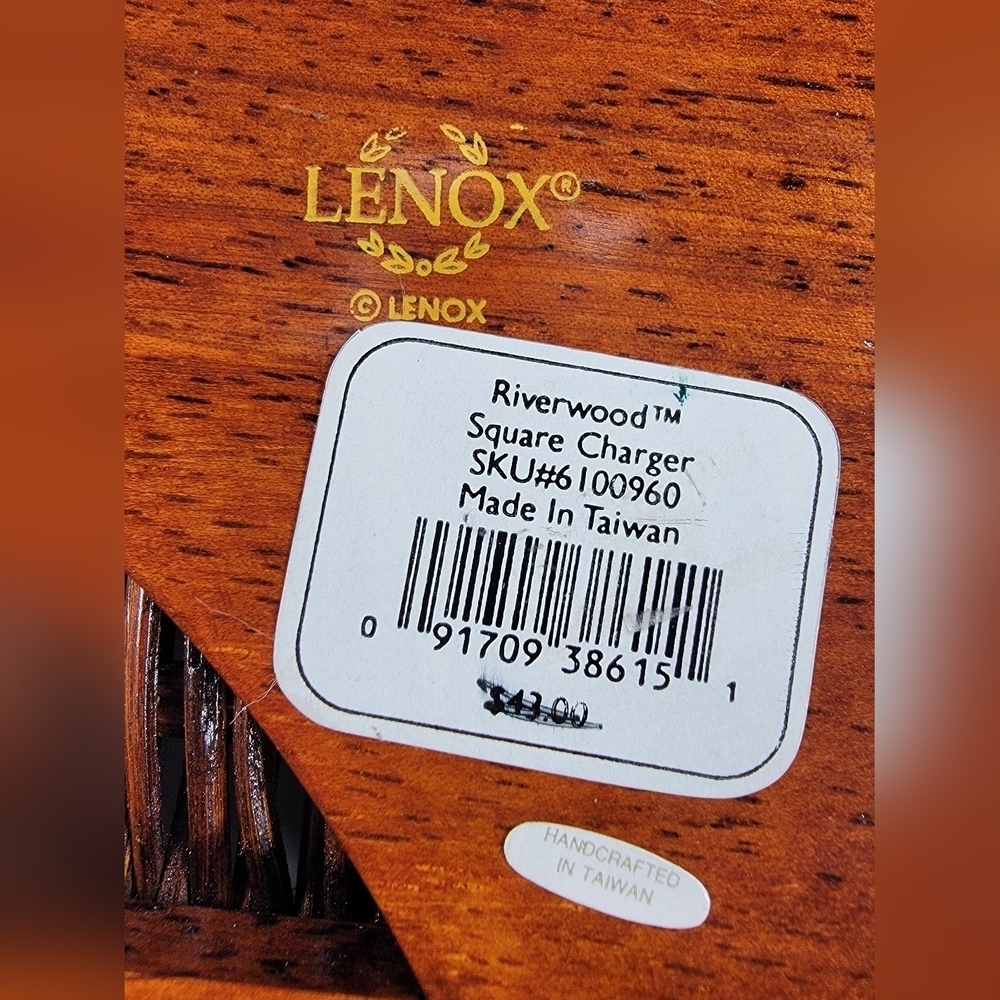 Lenox Riverwood Teak Square Plate Charger Decorative Rustic Cabin Replacement - Picture 6 of 11